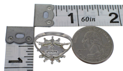 Sterling Silver Turquoise Coral Needlepoint Ring Size 6-1/2 UX84445